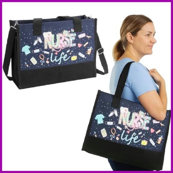 Large Waterproof Nurse Tote Bag with Pockets & Zipper for Work Travel - Picture 6 of 8